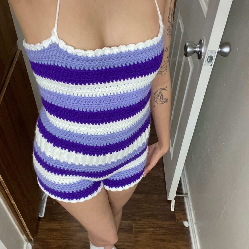 Striped Purple and White crocheted Women's jumpsuit